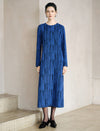 Abstract Stripe Belted Long Sleeve Midi Dress