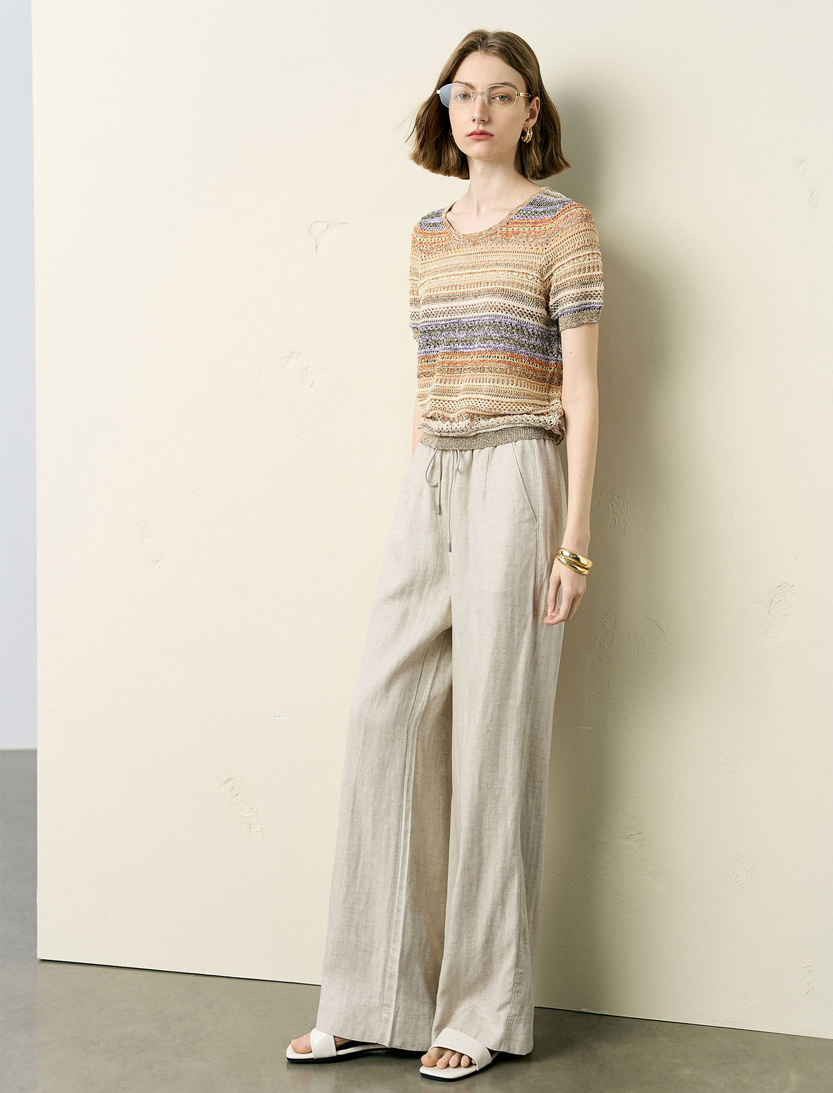 Linen Wide-Leg Drawstring Pants