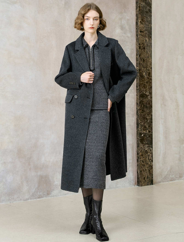 Wool Yak Blend Double-Breasted Maxi Coat