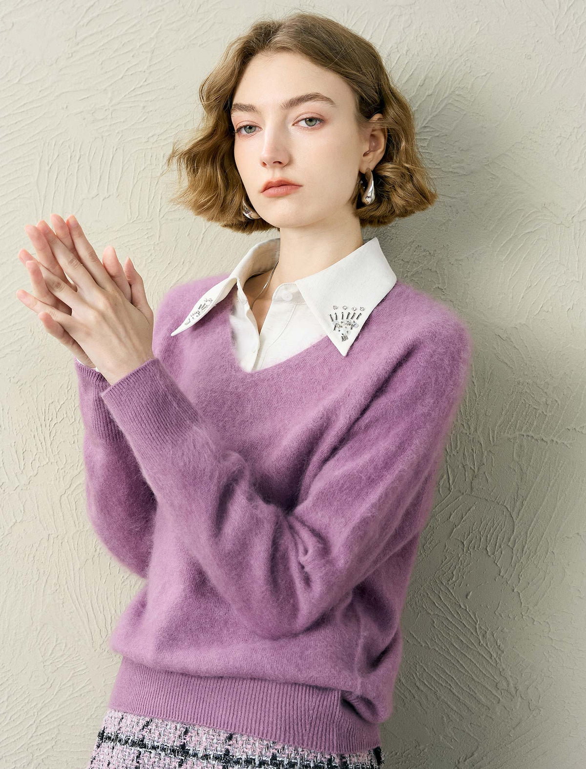 Wool Cashmere Blend V-Neck Sweater