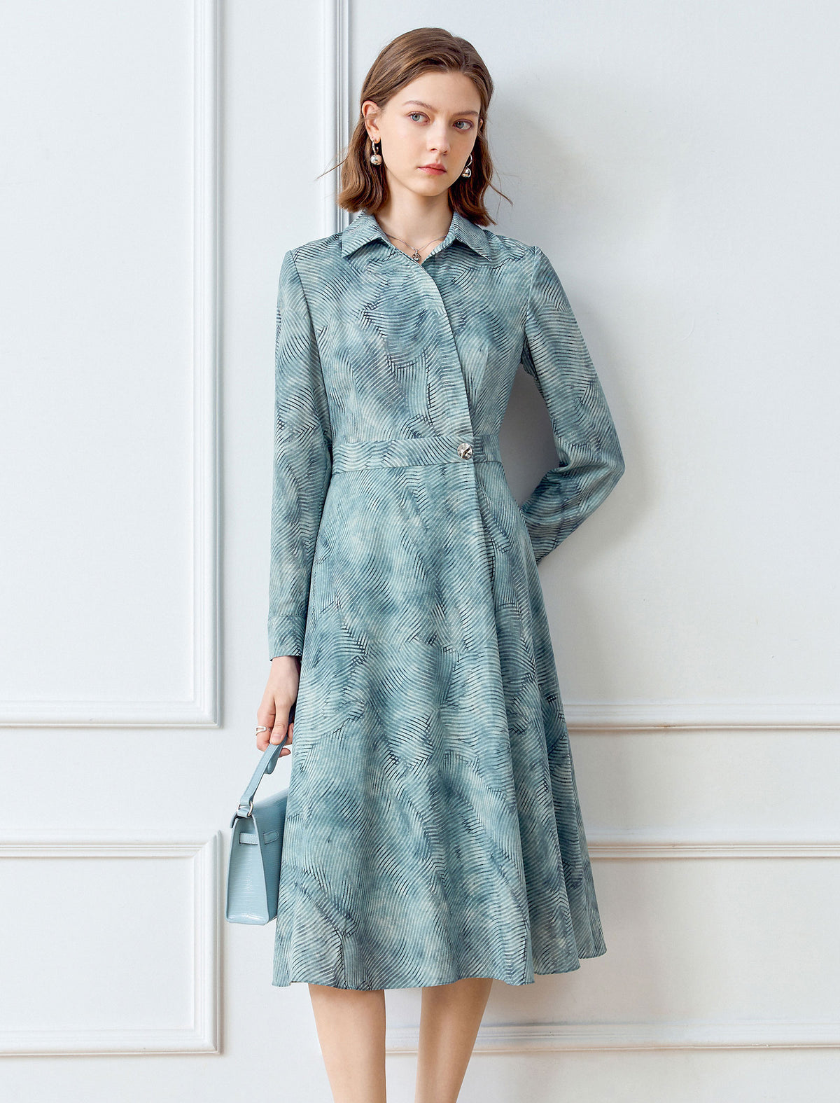 Teal Patterned Shirt Dress
