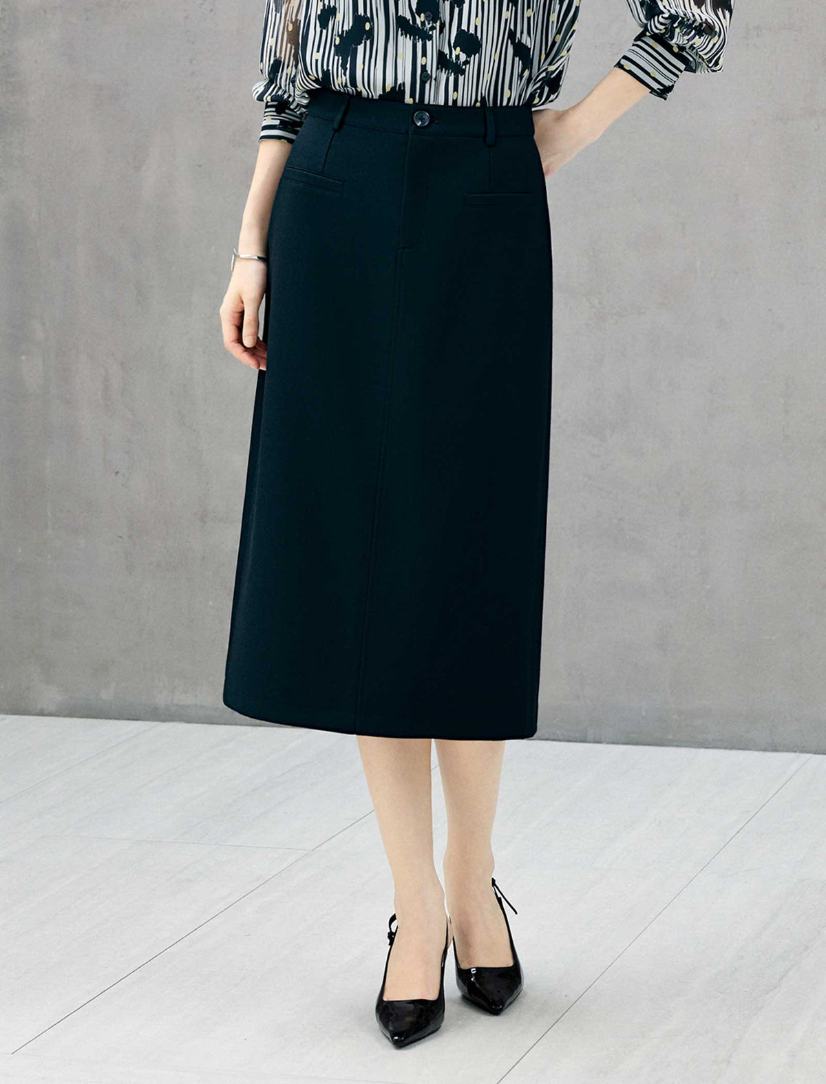 High Waist Straight Midi Skirt