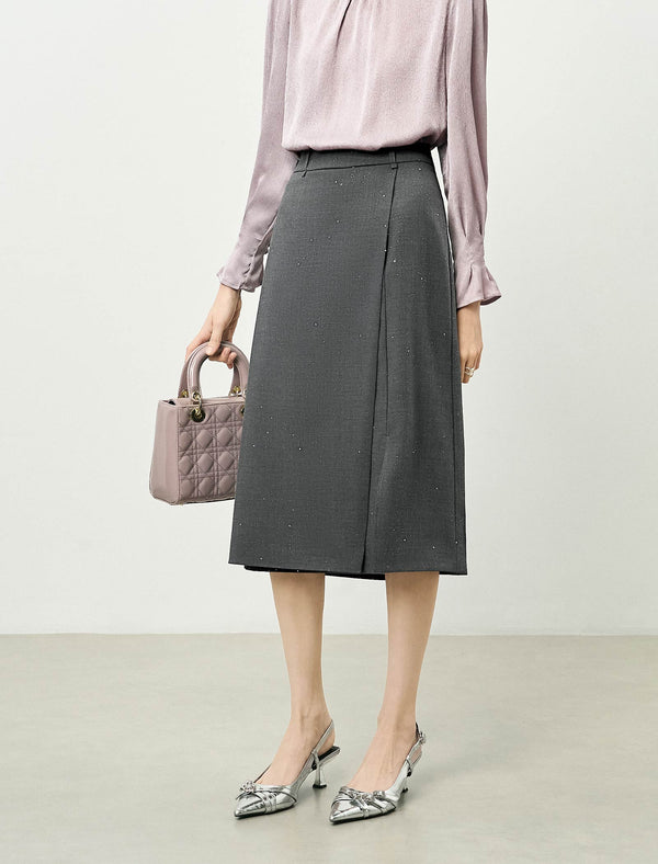 Sparkle Detail Side Slit Midi Skirt