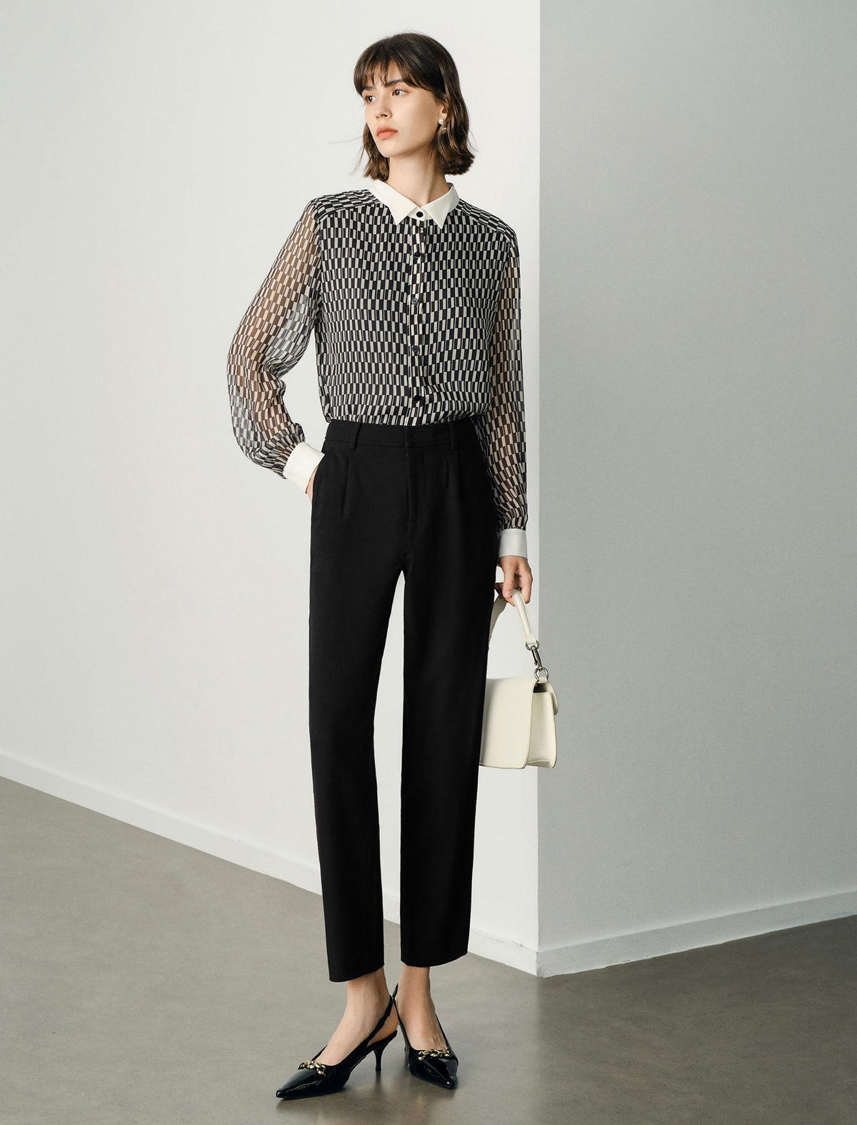 Black High-Waisted Tapered Pants