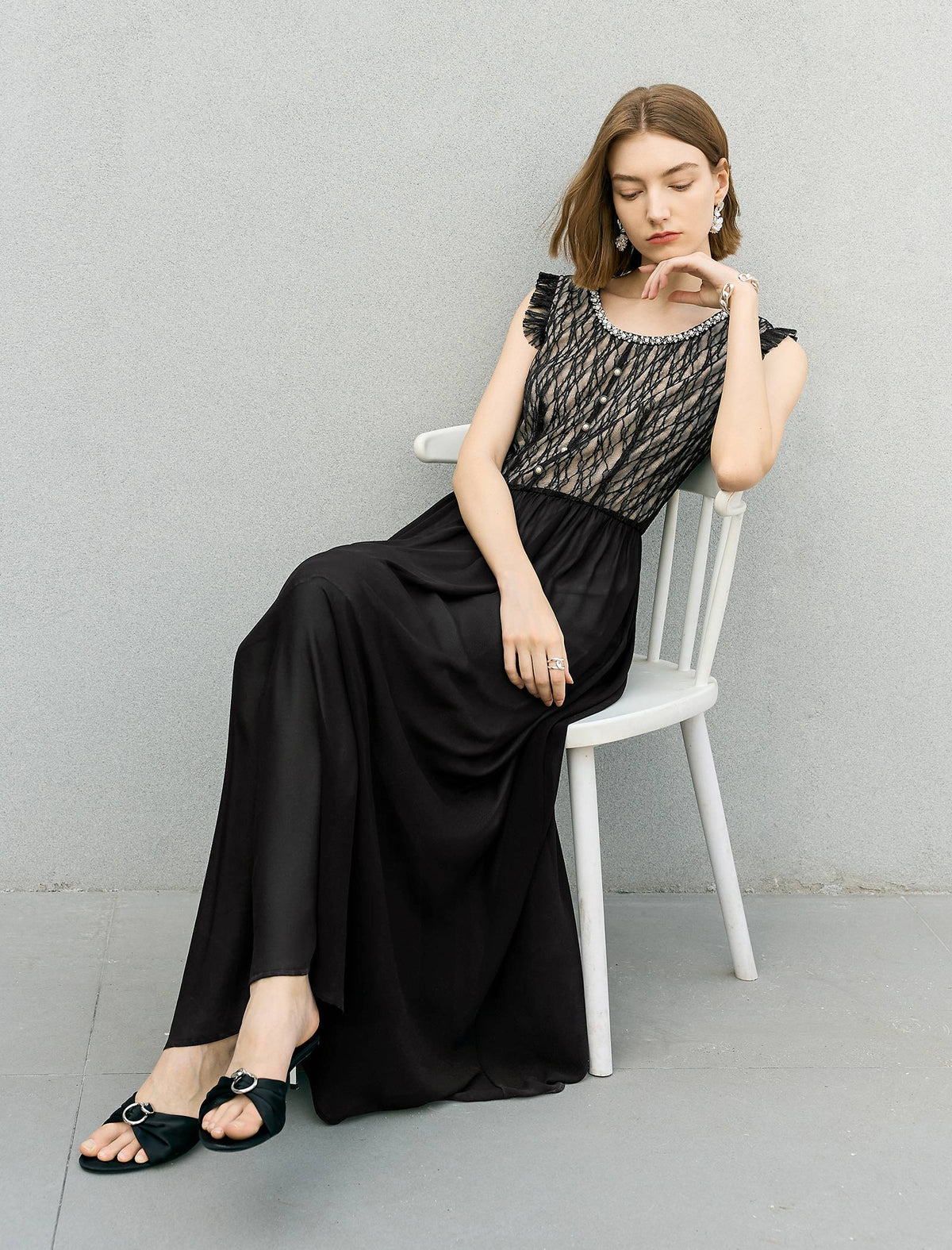 Black Sheer Lace Maxi Dress