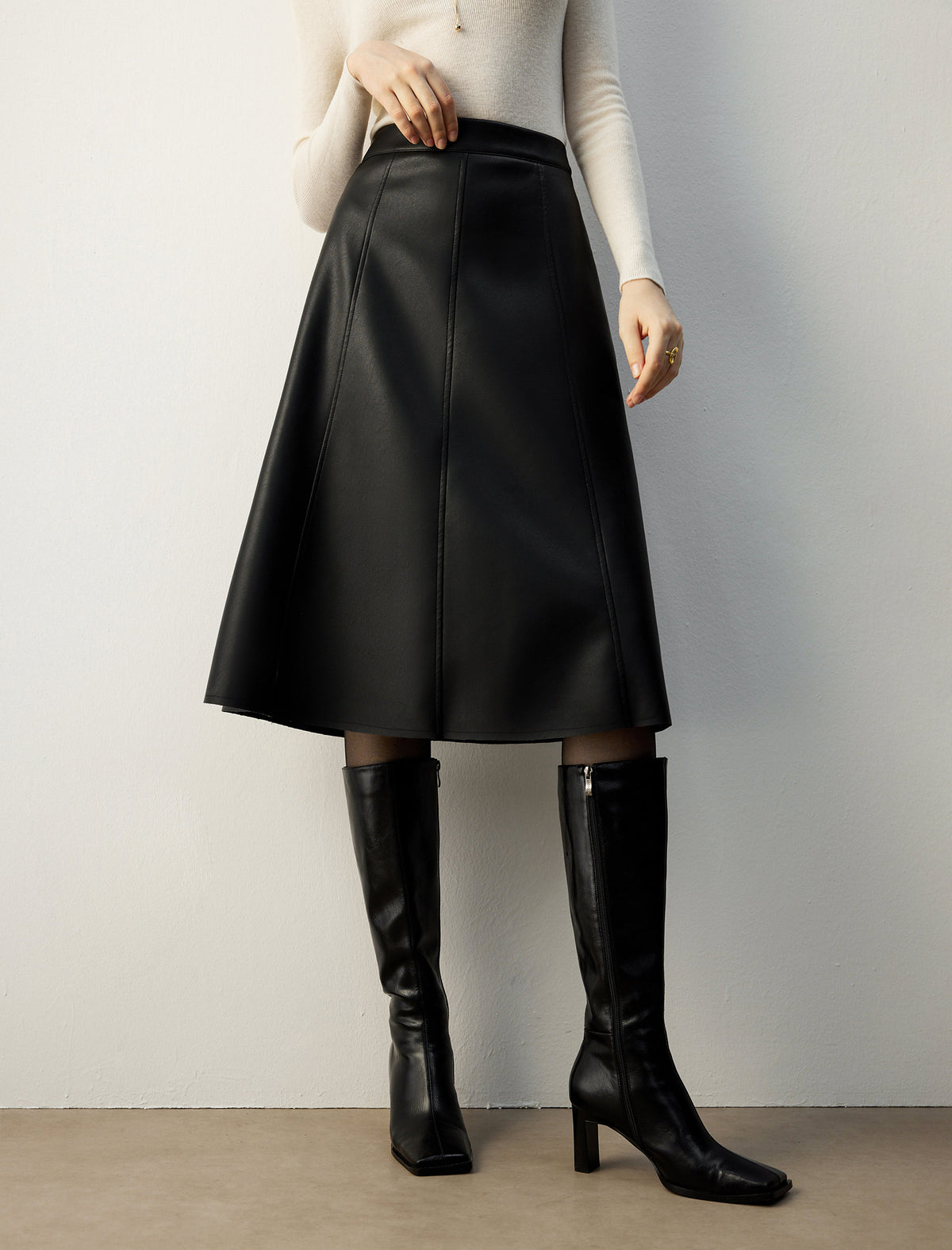 Coated Wrap-Front A-Line Midi Skirt
