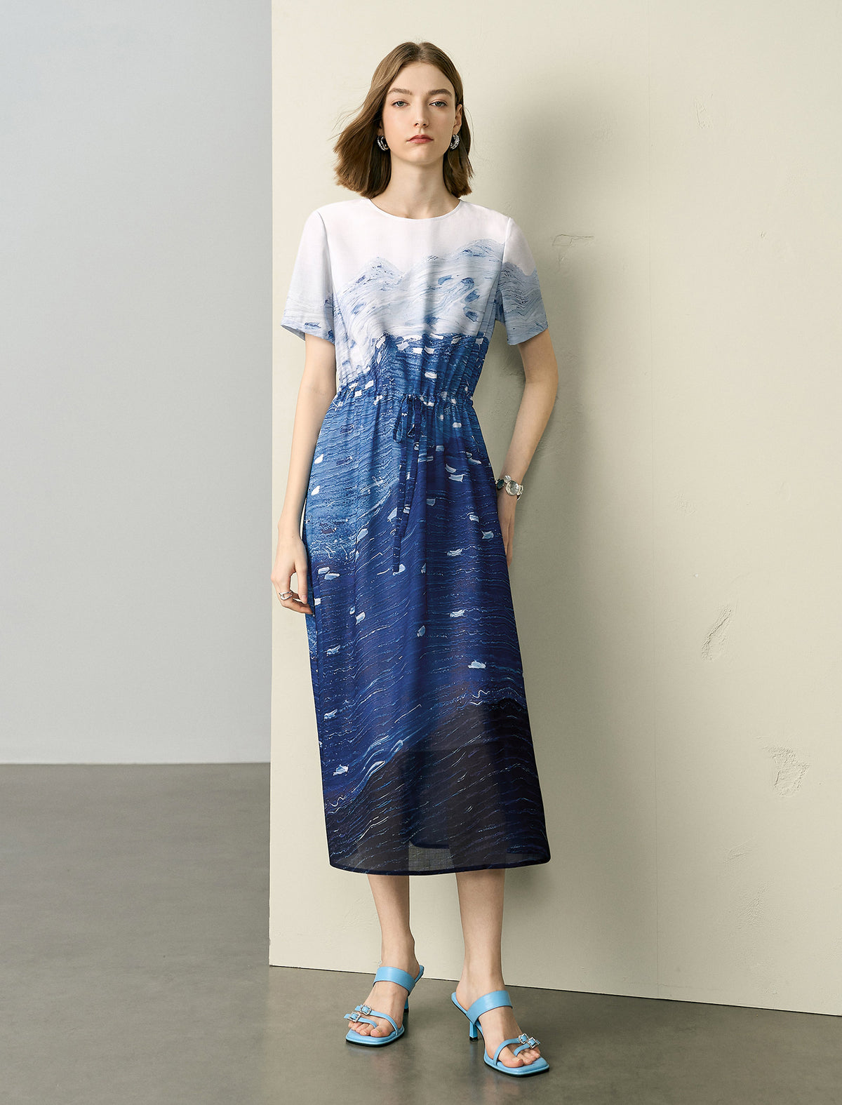 Ocean Breeze Round Neck Midi Dress