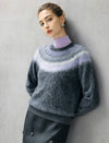 Wool and Mulberry Silk Blend Fair Isle Crewneck Relaxed Sweater