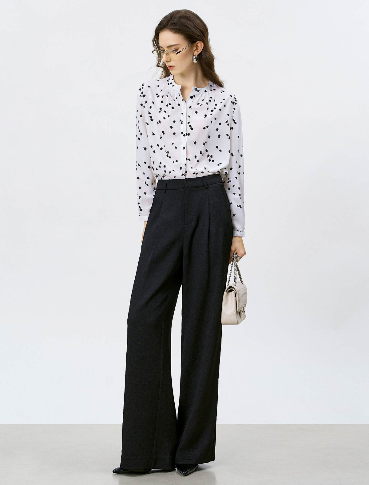 Star Print Mandarin Collar Blouse