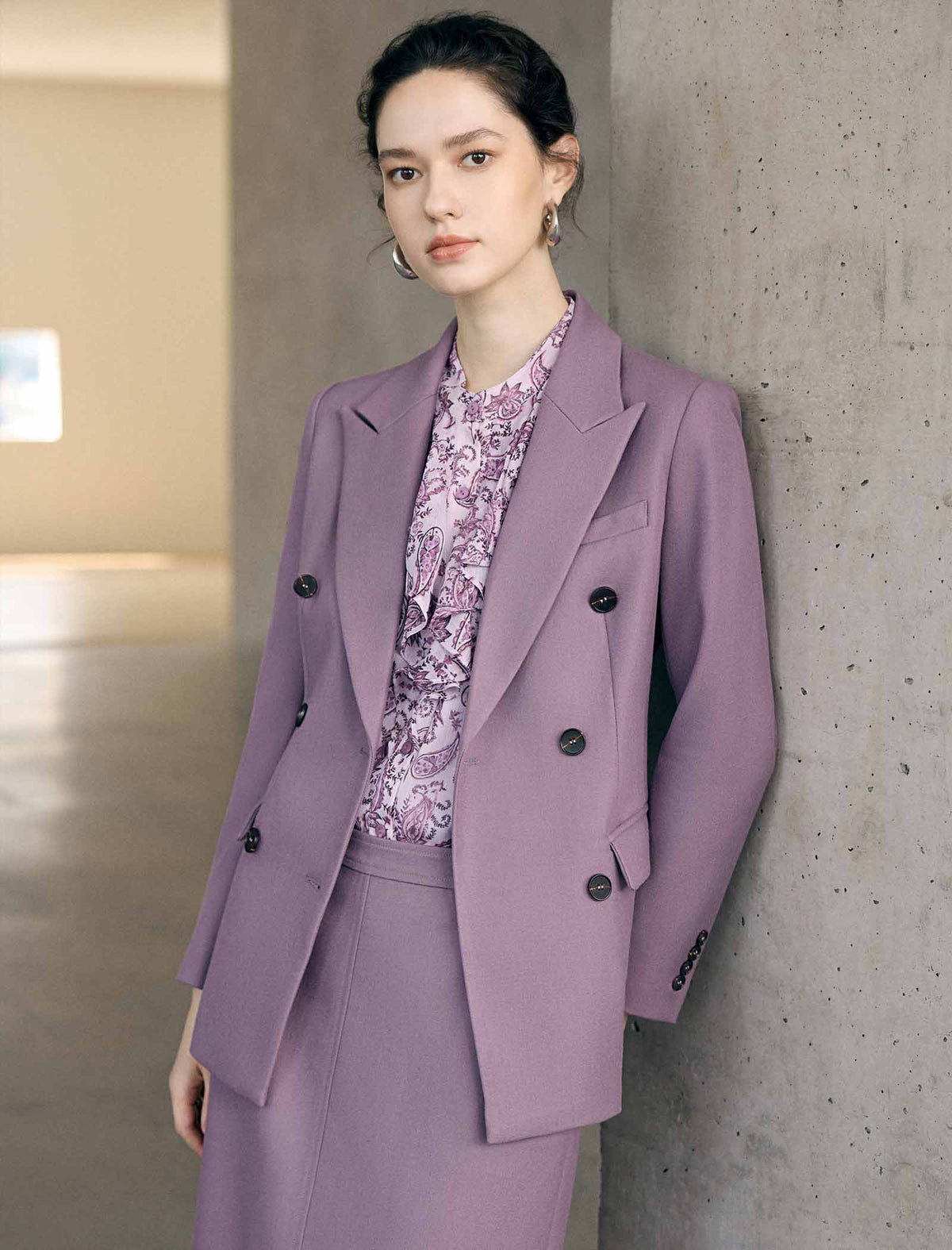 Double Breasted Notched Lapel Tailored Blazer