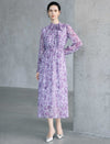 Floral Print Ruffle Neck Long Sleeve Midi Dress