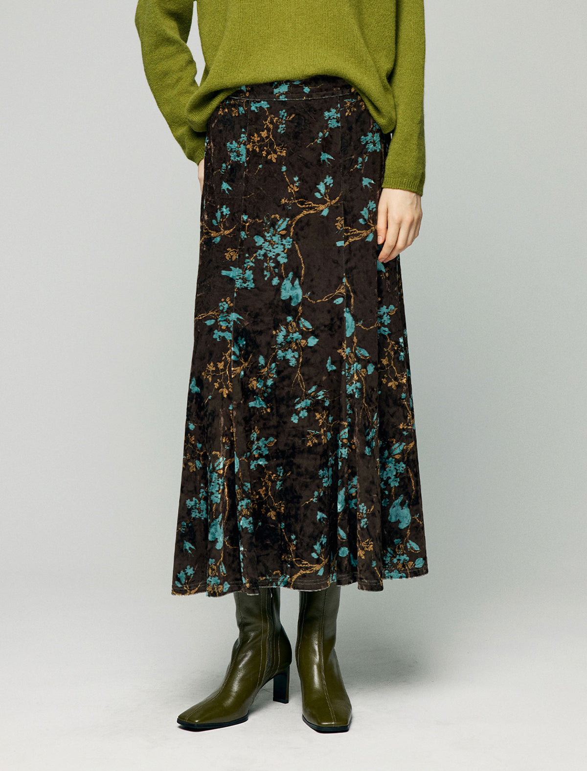 Floral Print High-Waist A-Line Midi Skirt