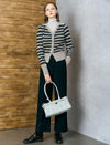 Shimmer Stripe Gold-Tone Button Knit Cardigan