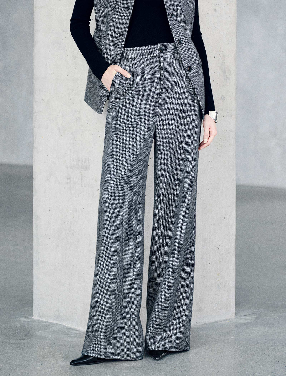 Textured High Waist Wide Leg Pants
