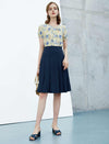 Navy Blue Pleated A-Line Midi Skirt