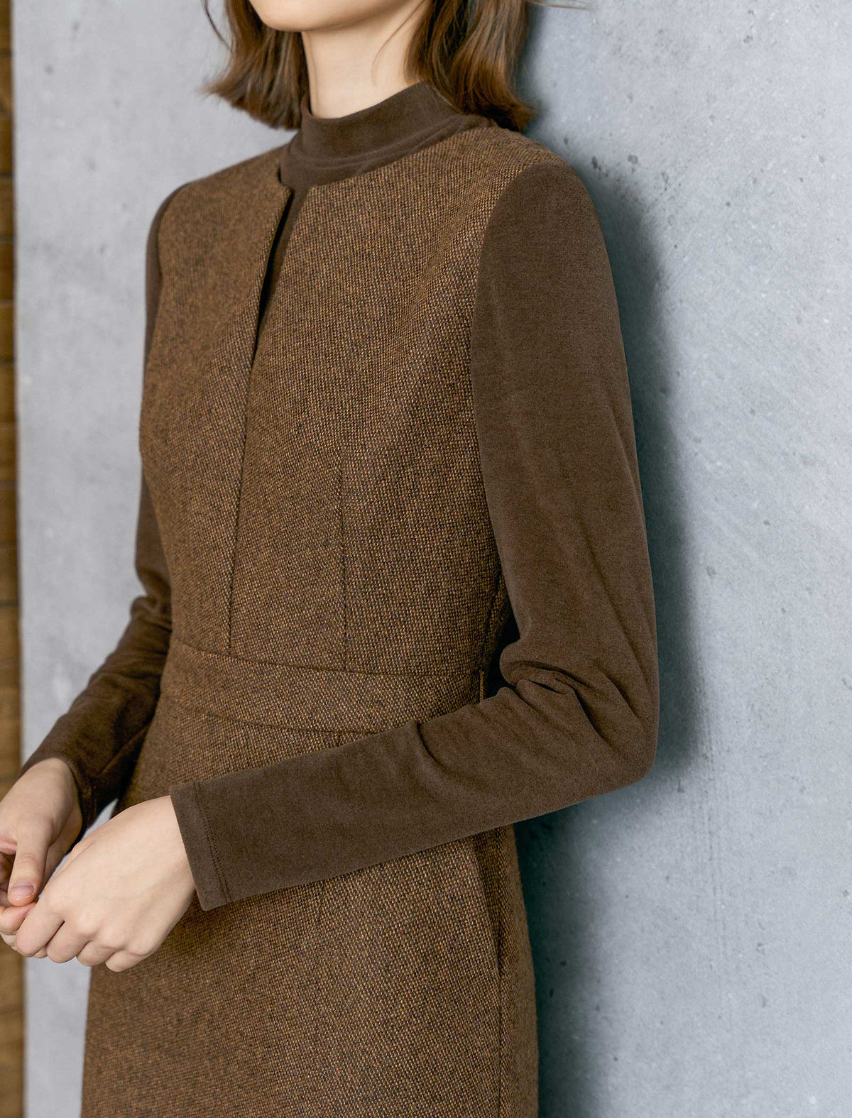 Wool-Blend Mock Two-Piece Sheath Dress