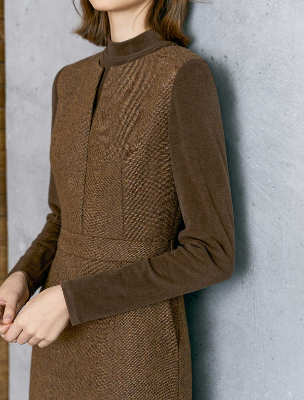 Wool-Blend Mock Two-Piece Sheath Dress