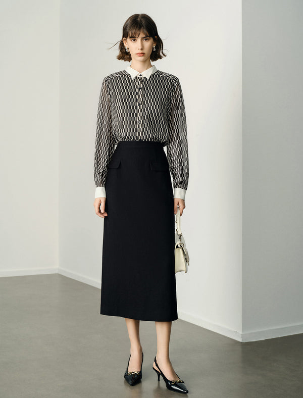 100% Mulberry Silk Checkered Button Up Blouse