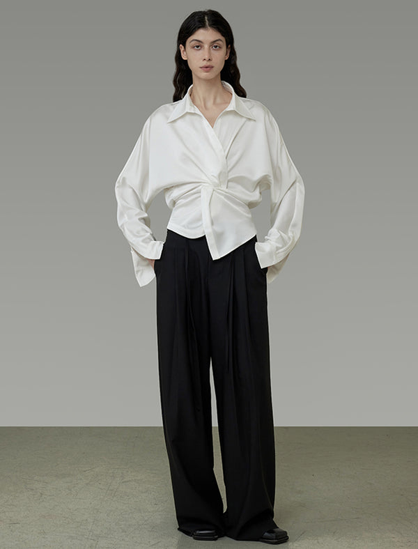 Twist Front Satin Blouse