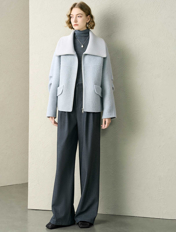 Wool-Alpaca Blend Zip Front Cropped Jacket