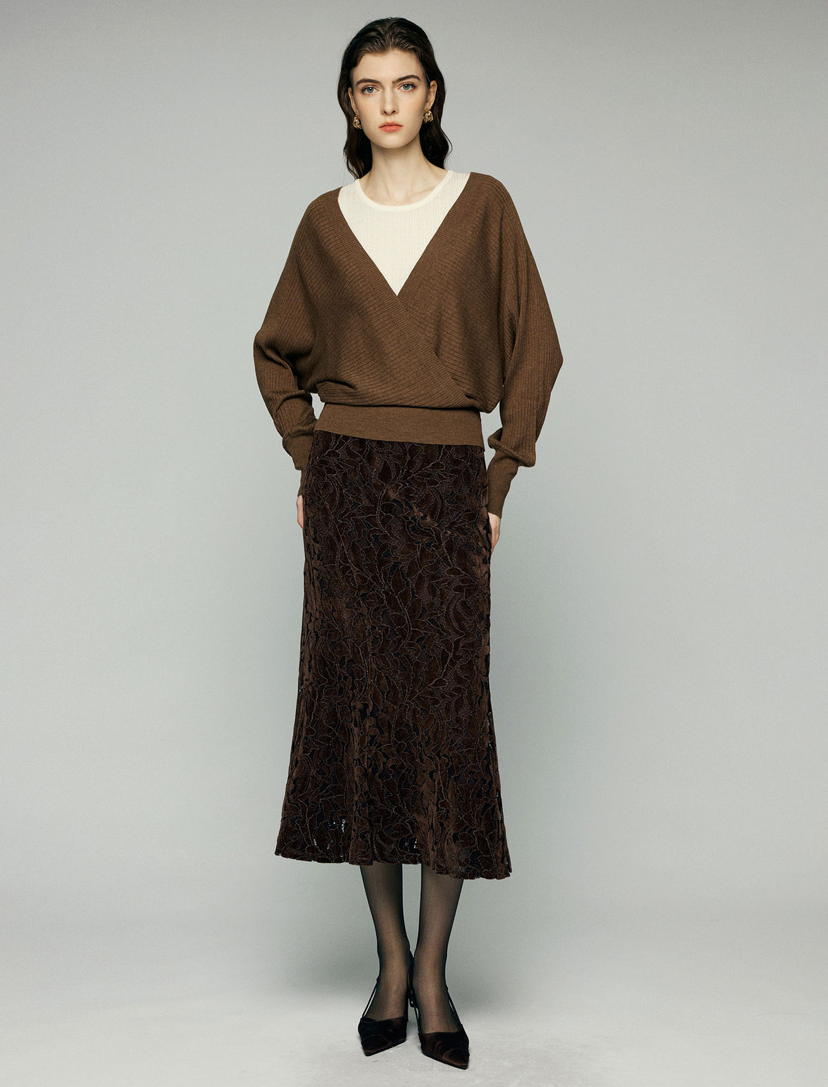 Layered Wrap Front Long Sleeve Sweater
