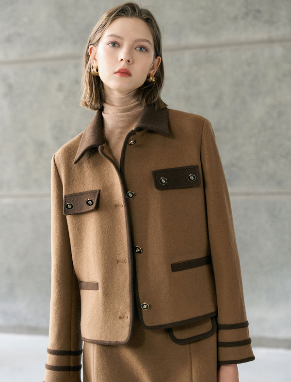 Wool Gray Lapel Short Coat