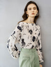 Abstract Floral Print Boat Neck Blouse