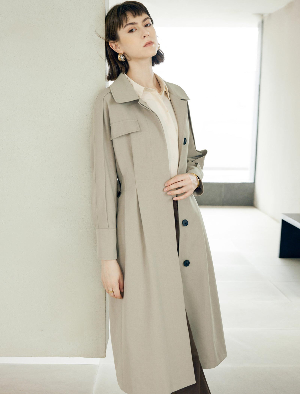 Lapel Mid-Length Classic Trench Coat