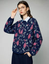 Wool and Mulberry Silk Blend Floral Jacquard Crewneck Relaxed Sweater