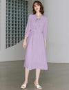 Lavender Pleated Tie Neck Midi Dress