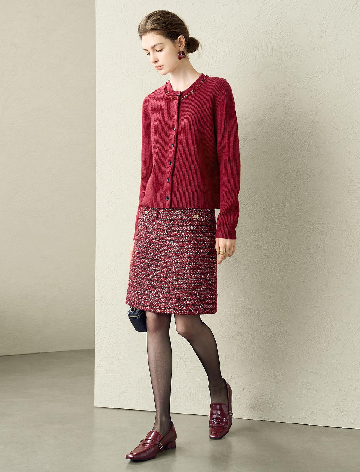 Burgundy Tweed Mini Skirt