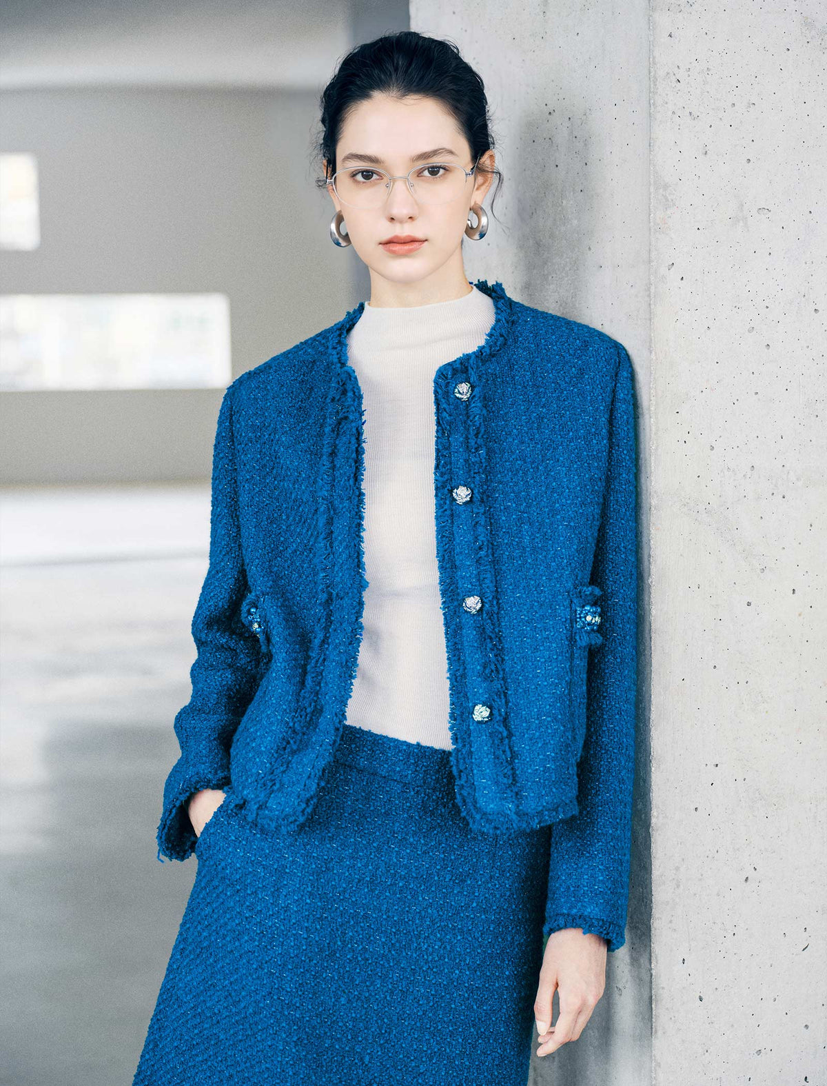 Cobalt blue with pearl buttons wool blend jacket