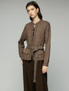 Wool Blend Gold-Button Tie-Waist Cardigan