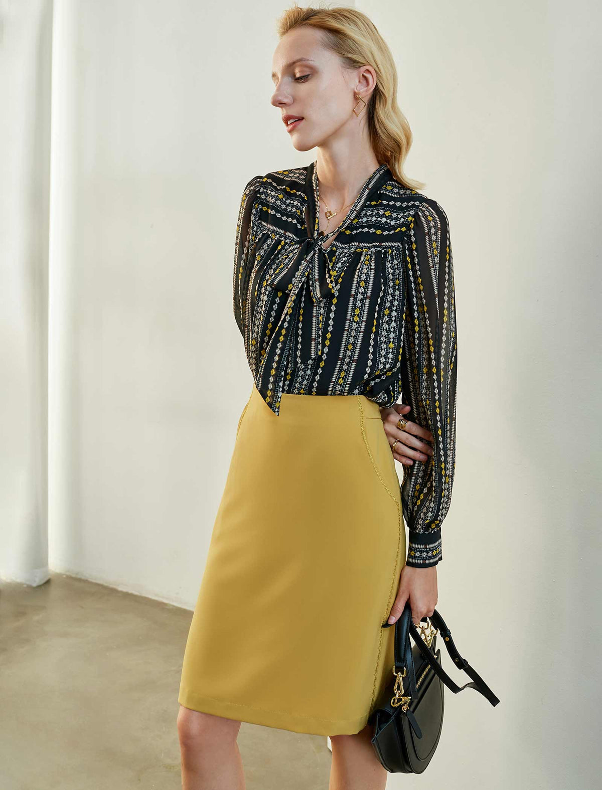 Print Tie-Neck Blouse