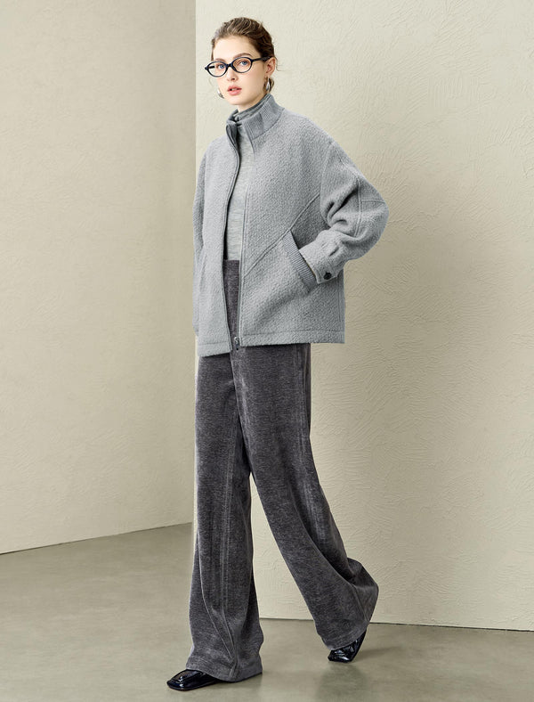 Teddy Fleece Wool-Blend High-Neck Zip Jacket
