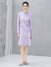 Floral Jacquard Pearl Trim Long Sleeve Mermaid Dress