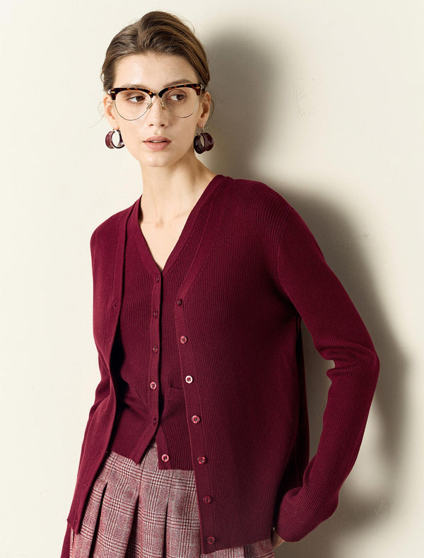 Knit Cardigan and Vest Two-Piece Set