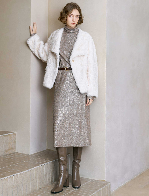 Single-Button Faux Fur Cropped Jacket