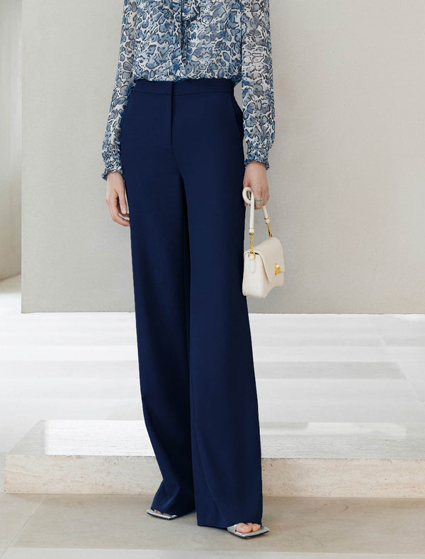 Navy Wide-Leg Suit Pants