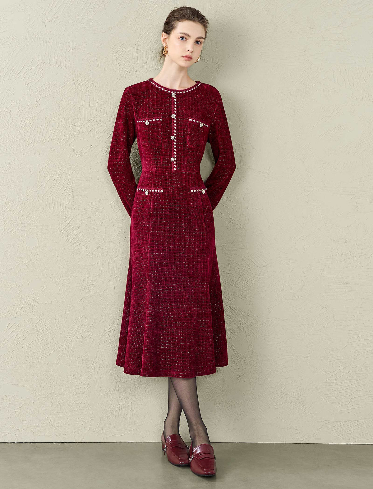 Burgundy Velvet Midi Dress