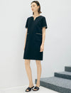 Black Trim Detail Short Sleeve Shift Mini Dress