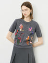 Grey Floral Embroidered Short Sleeve Sweater