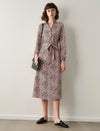 Leopard Print Long Sleeve Belted Fitted Dress