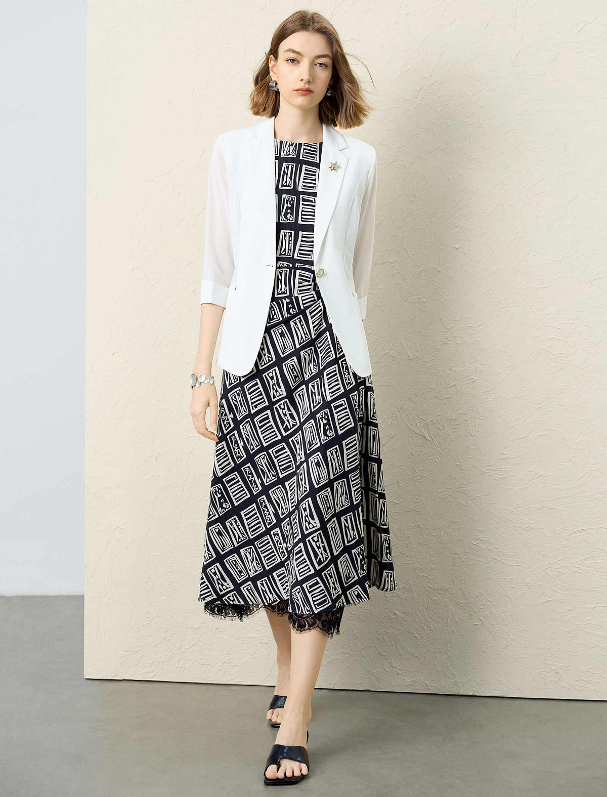 3/4 Sleeve Button-Front Blazer