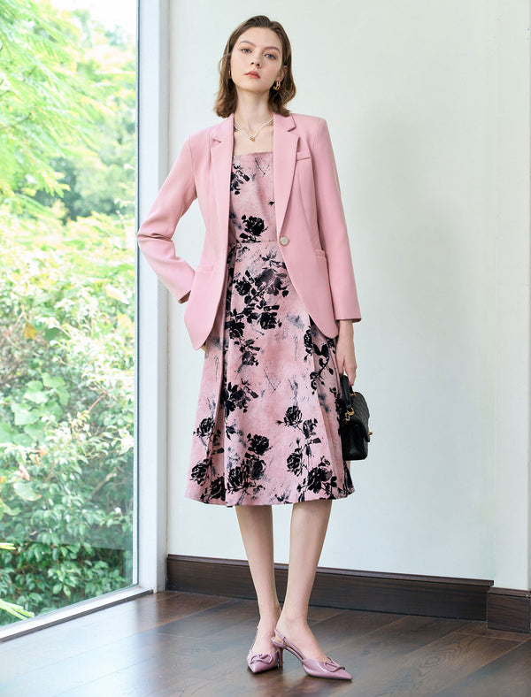 Lapel Collar Single Button Fitted Blazer