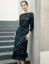 Floral Lace Scalloped Long Sleeve Midi Sheath Dress