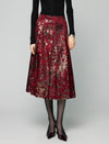 Metallic Floral High-Waist A-Line Midi Skirt