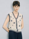 Embroidered Open‑work Knit Vest Cardigan