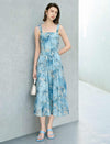 Blue Floral Watercolor Print Midi Sundress