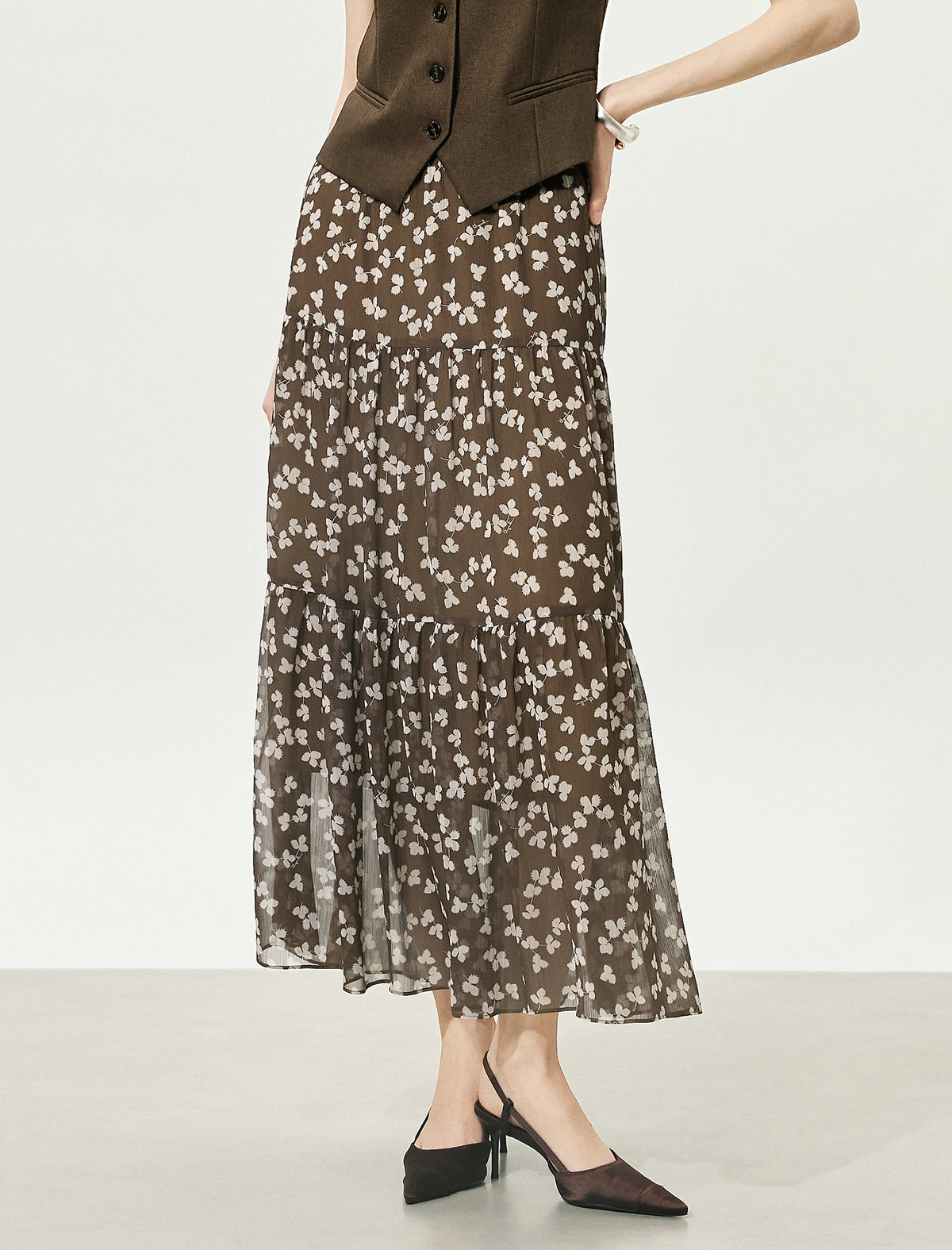 Floral Multi-Layered Midi Skirt